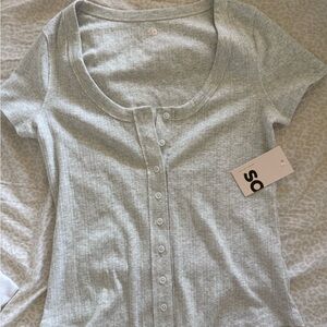 SO Light Grey Ribbed Short Sleeve Top
